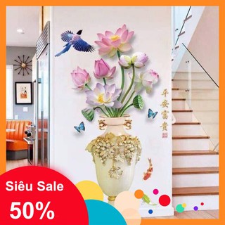 Decal dán tường bình hoa sen 3d