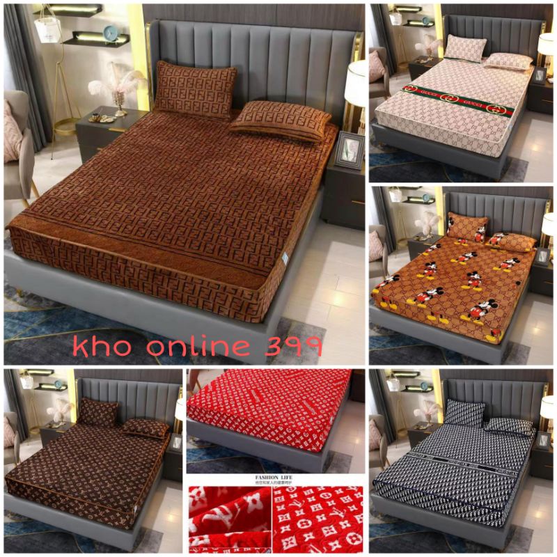 [RẺ VÔ ĐỊCH] set (bộ) ga gối nỉ nhung bọc chun nhập khẩu 1m6, 1m8, 2m, chăn ga gối nệm, ga trải giường, vỏ gối