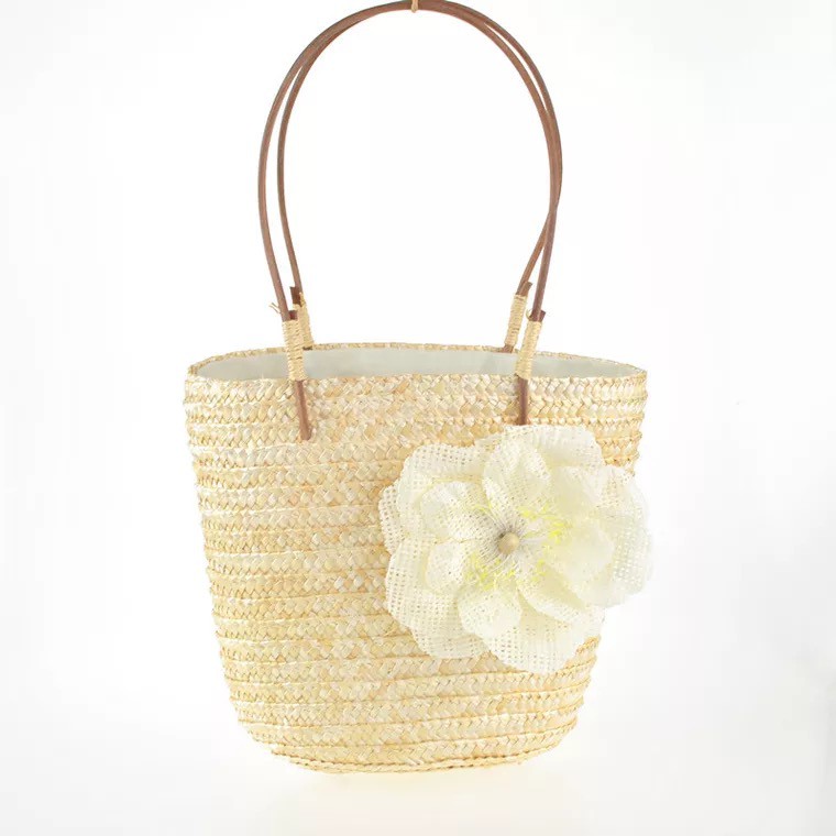 Túi cói hoa đi biển style vintage