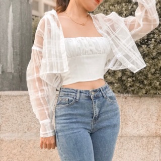 sơ mi xuyên thấu croptop dáng ngắn