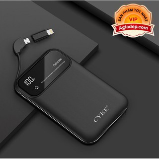 Pin Sạc dự phòng CYKE siêu nhỏ siêu tiện dụng, tích hợp dây sạc mọi điện thoại iPhone Android 5000 mAh