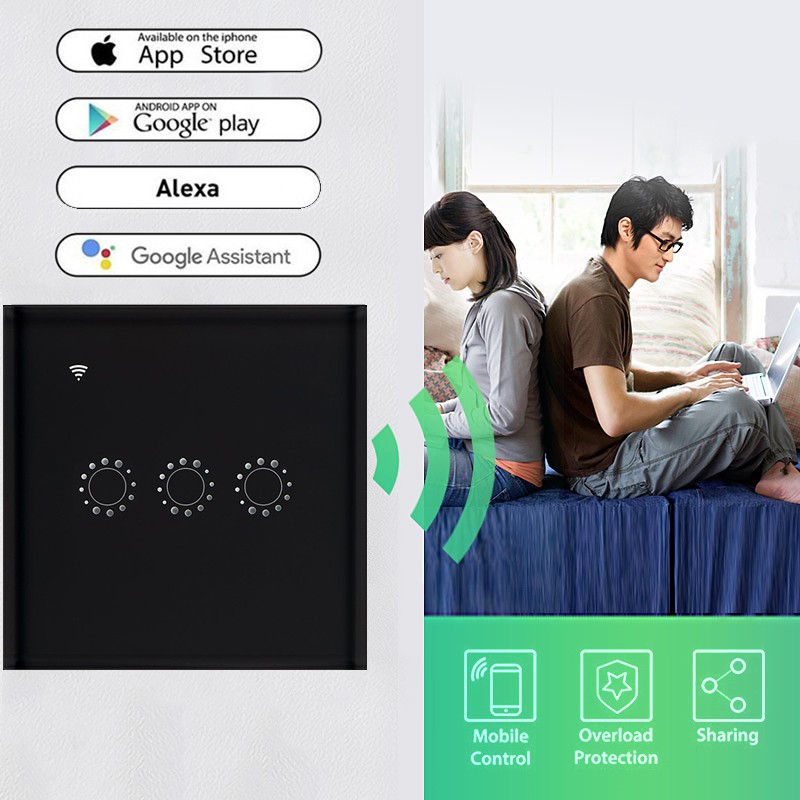 【Available】 Touch switch smart switch panel wall switch 1/2/3 Gang wifi light switch US / EU standard work with Alexa Google Home 【UUSTOCK】