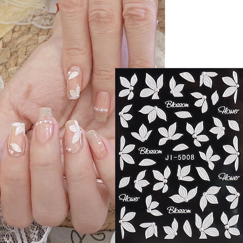 Miếng Dán Trang Trí Móng Tay Acrylic 5D Hình Hoa Hồng Xanh Dương Dễ Thương