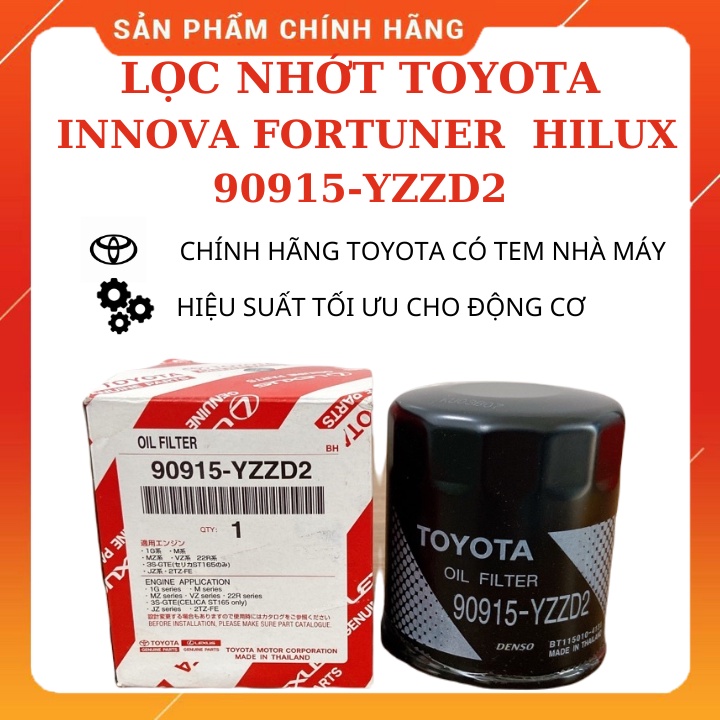 LỌC DẦU TOYOTA FORTUNER INNOVA HILUX 90915-YZZD2 CHÍNH HÃNG TOYOTA CÓ TEM NHÀ MÁY