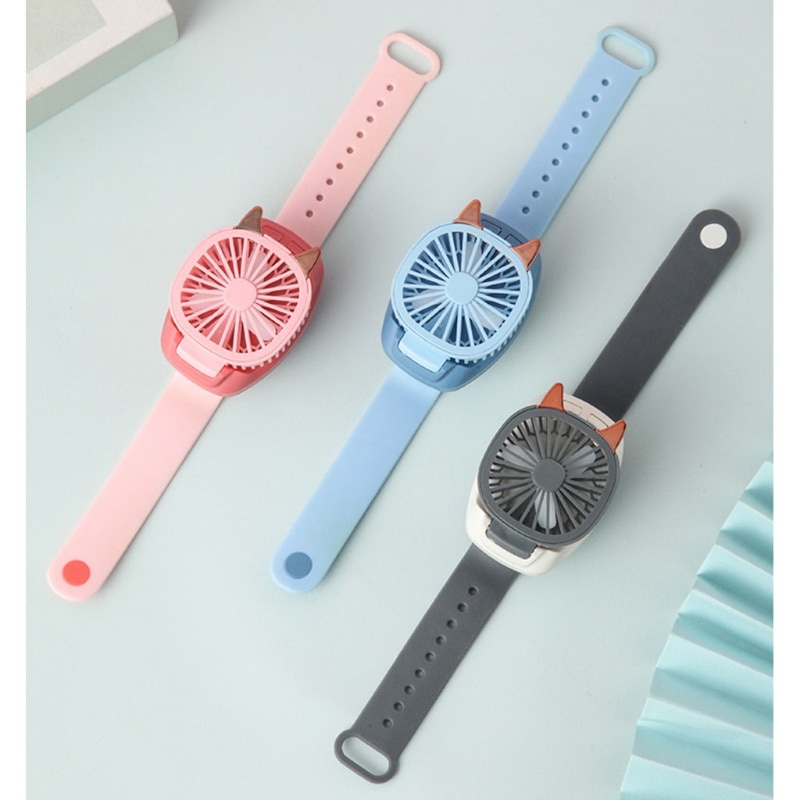 Quạt Mini Đeo Cổ Tay Xoay 360 Độ Có Đèn LED Sạc Được