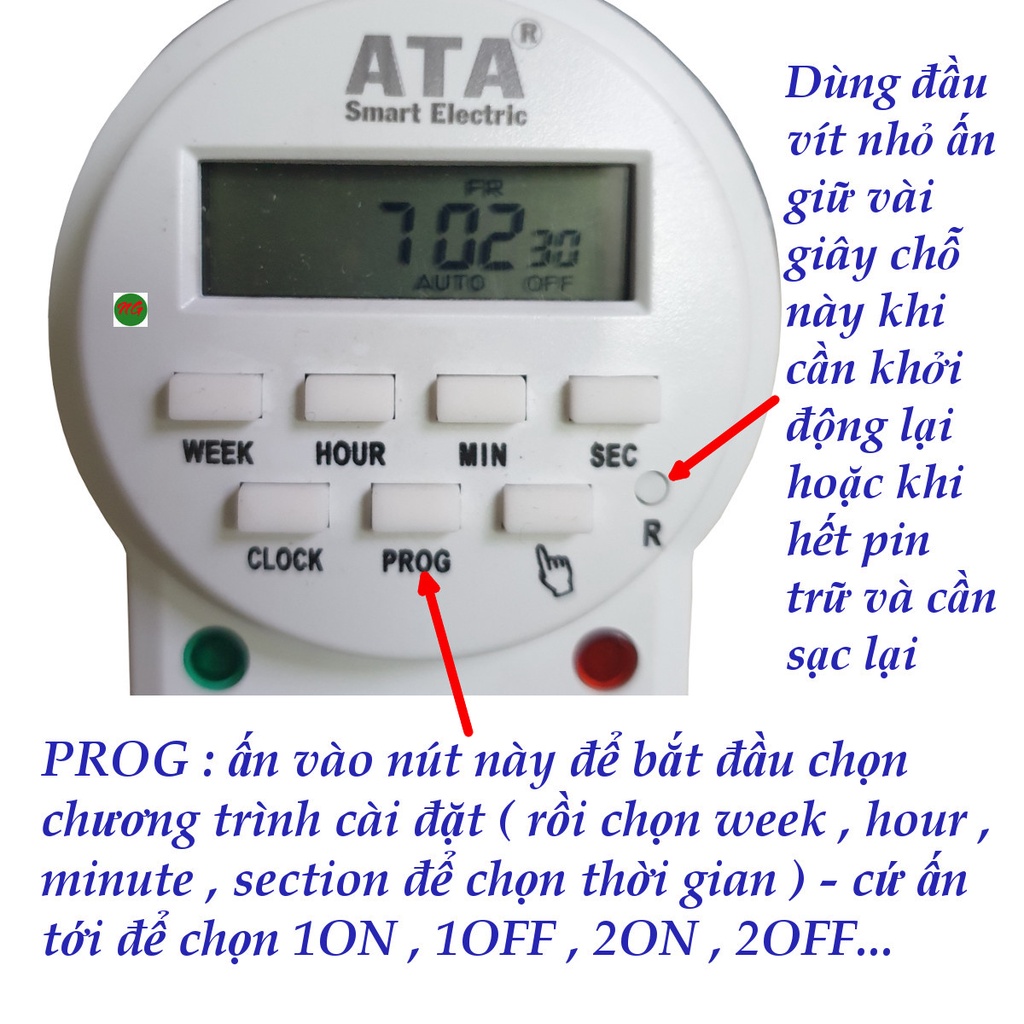 Ổ cắm hẹn giờ tắt mở thiết bị điện kiểu điện tử chỉnh được giây ATA AT-08C