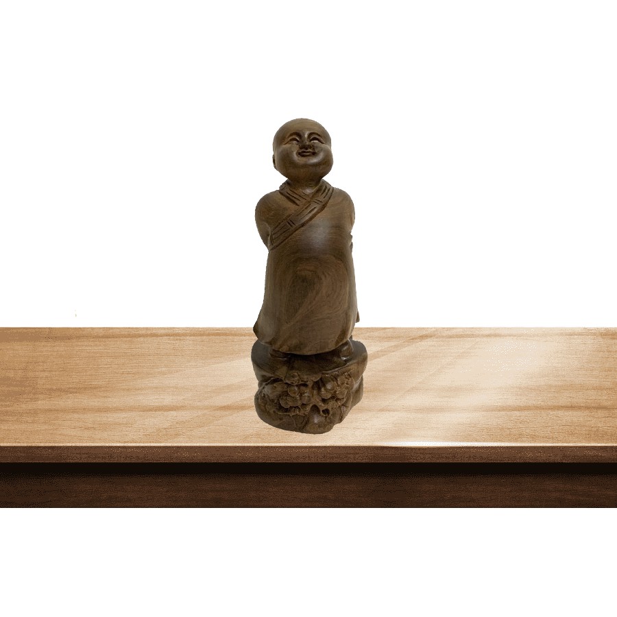 Tượng Chú Tiểu Vạn Sự Tùy Duyên Kích Thước 15x5x5 cm Gỗ Hương, Gỗ Bách Xanh Cao Cấp