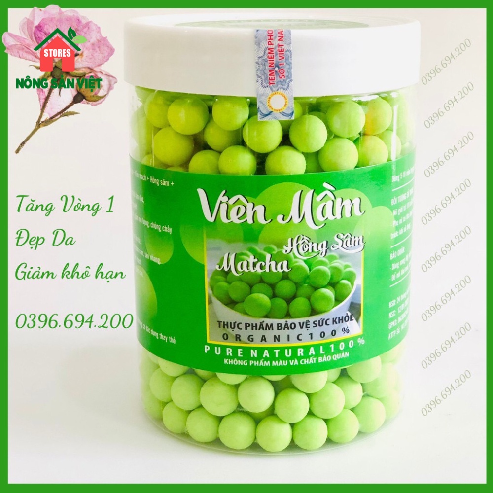 Viên Mầm Đâu Nành Hồng Sâm Matcha Hộp 500gr Giup Tăng Vòng 1