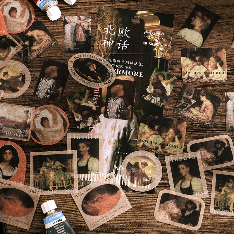 Set 40 Miếng Dán Trang Trí Sổ Tay Phong Cách Vintage