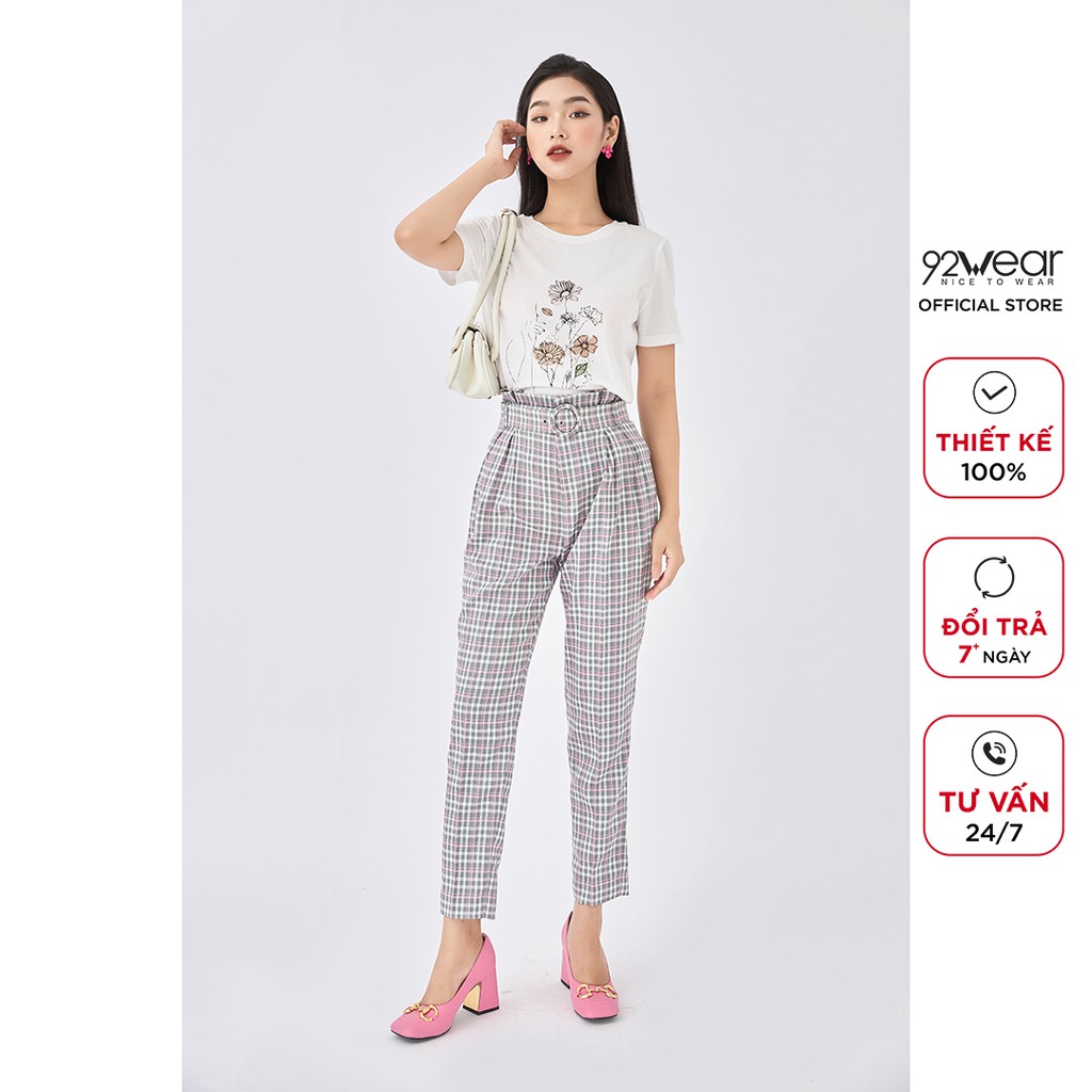 Quần baggy nữ kẻ caro 92WEAR ống vừa, thanh lịch ,trẻ trung công sở QGA1668