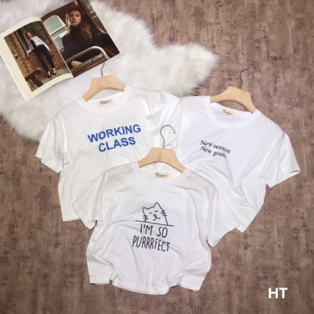 Áo phông croptop Thái Lan hình chữ xinh xắn 2 màu đen, trắng( chọn hình ngẫu nhiên) | BigBuy360 - bigbuy360.vn