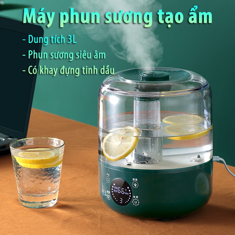 Máy phun sương tạo độ ẩm không khí khuếch tán tinh dầu dung tích 3L có điều khiển từ xa tạo hương thơm tự nhiên Vt124