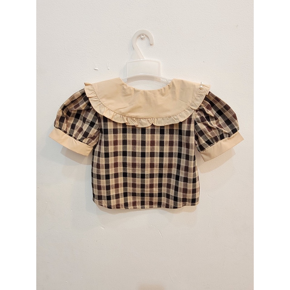 ÁO SƠ MI TAY PHỒNG CARO CỔ SEN CHO BÉ GÁI