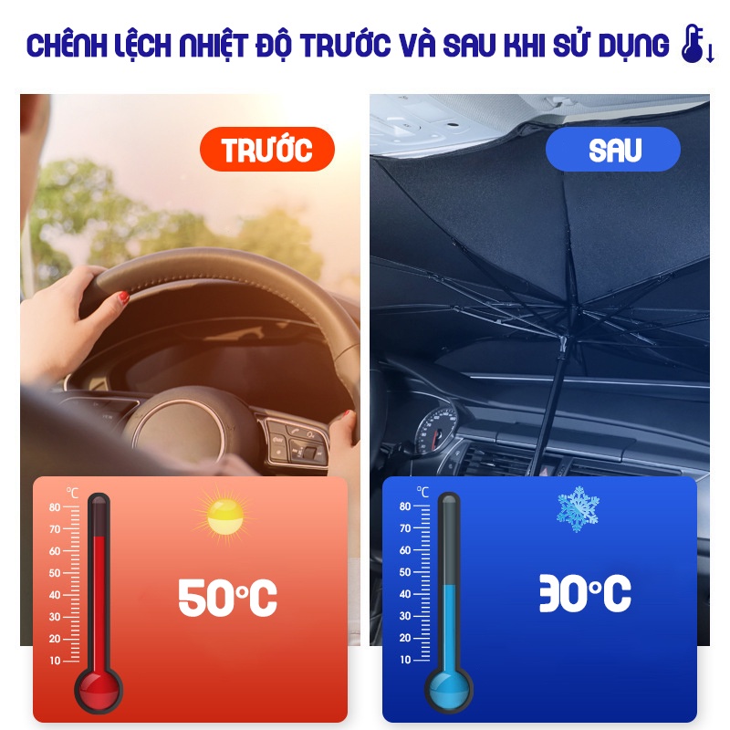 Ô Dù Che Nắng Kính Ô Tô Cao Cấp, Cách Nhiệt, Chống Tia UV &amp; Giúp Bảo Vệ Nội Thất Trong Xe