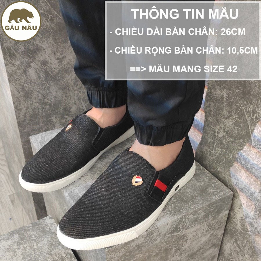 Giày lười nam thân vải siêu tốt đế chống trượt thơi trang GN361 Gấu nâu