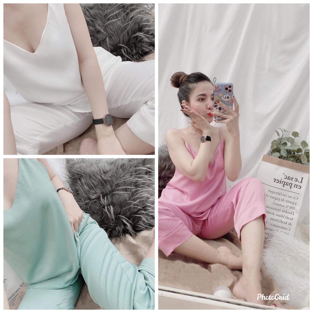 Set bộ thời trang mặc nhà quyến rũ vải lụa satin cao cấp size 35-62kg-(LUA10)