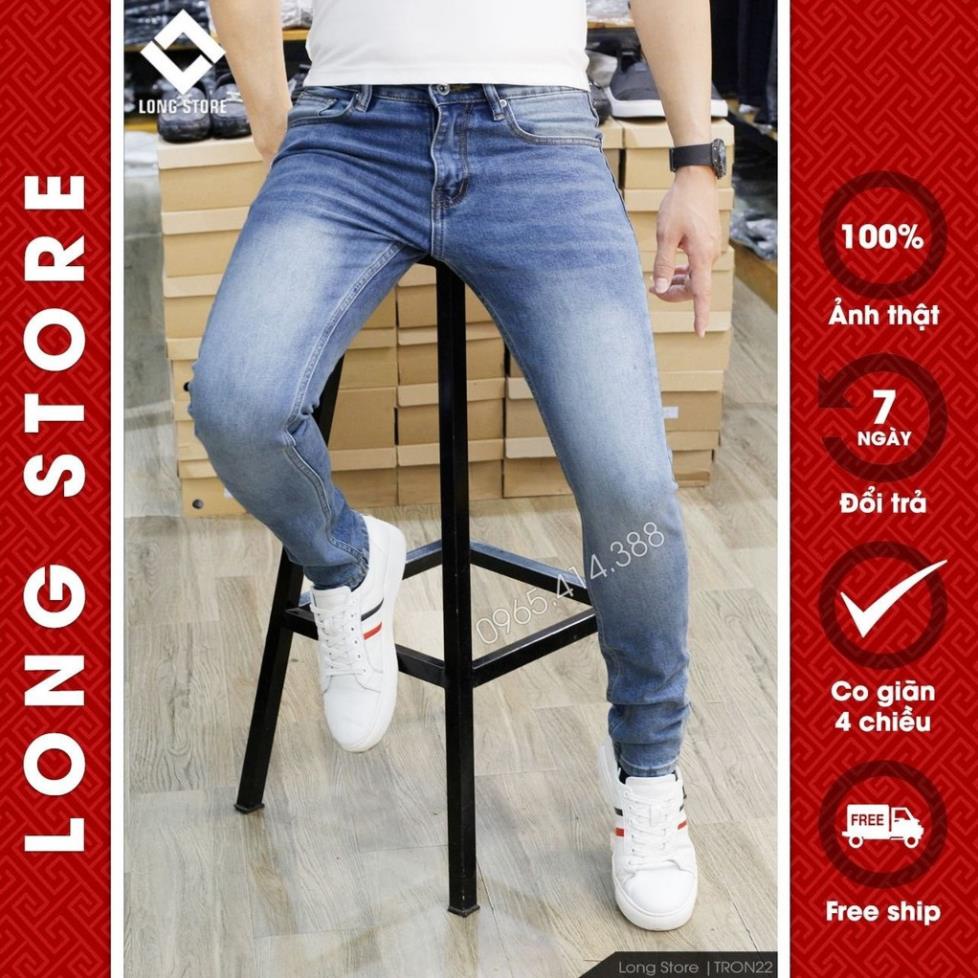 Quần jean nam xanh nhạt cao cấp chất bò co giãn ống đứng dáng ôm skinny đẹp chuẩn Hàn Quốc có big size Tron22 Đẹp