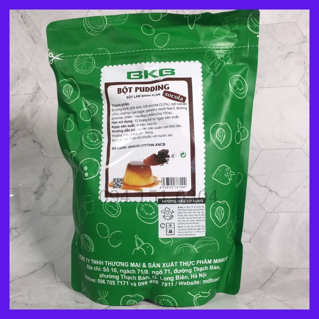 Bột pudding trứng, dâu, trà xanh, khoai môn, sầu riêng, dừa, socola bkb gói 1kg