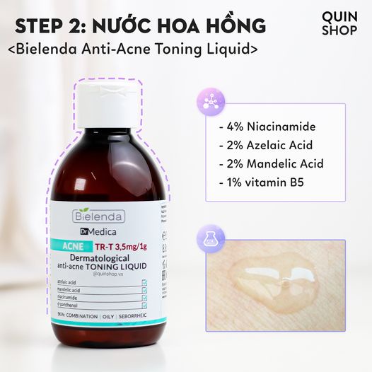 Nước Hoa Hồng Làm Dịu Da, Giảm Mụn, Mờ Thâm Bielenda Dr.Medica Dermatological Anti-Acne Toning Liquid