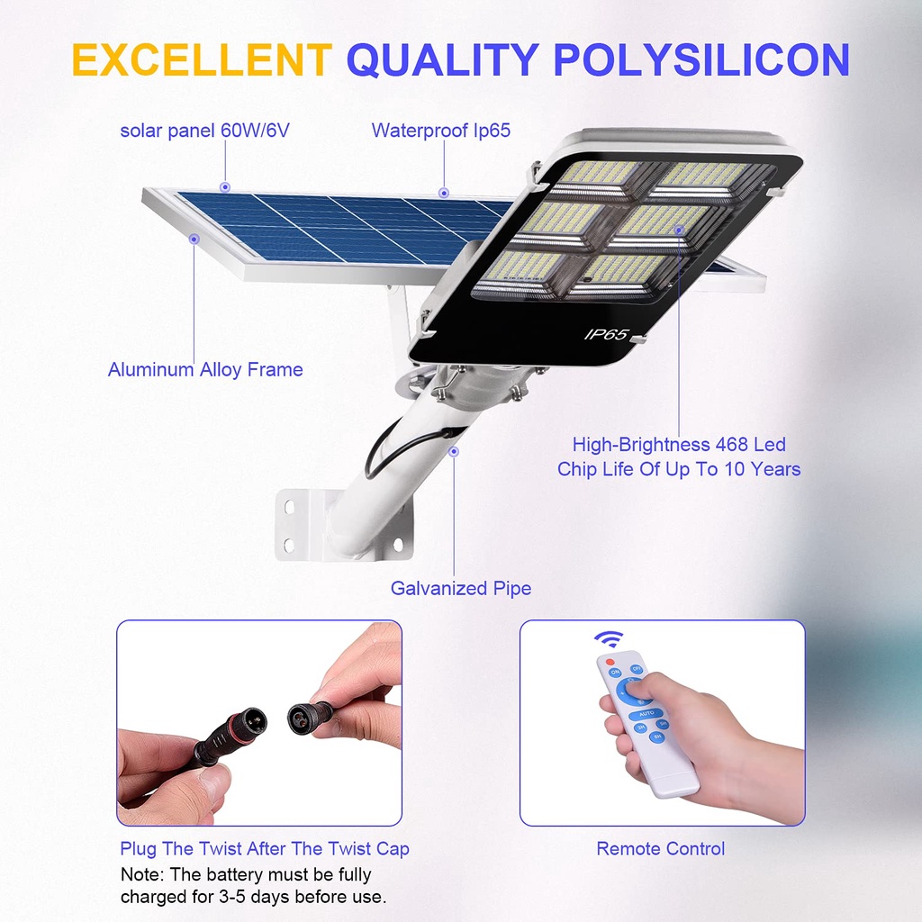 Đèn năng lượng mặt trời 60W 100W 200W 300W  không thấm nước Hạt đèn LED chất lượng cao đèn cảm biến tự động sángIP65