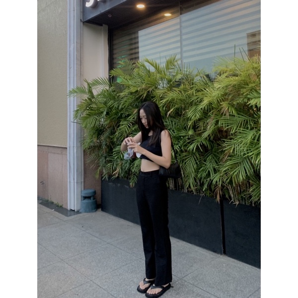 (thrifted) quần đen dài ống suông