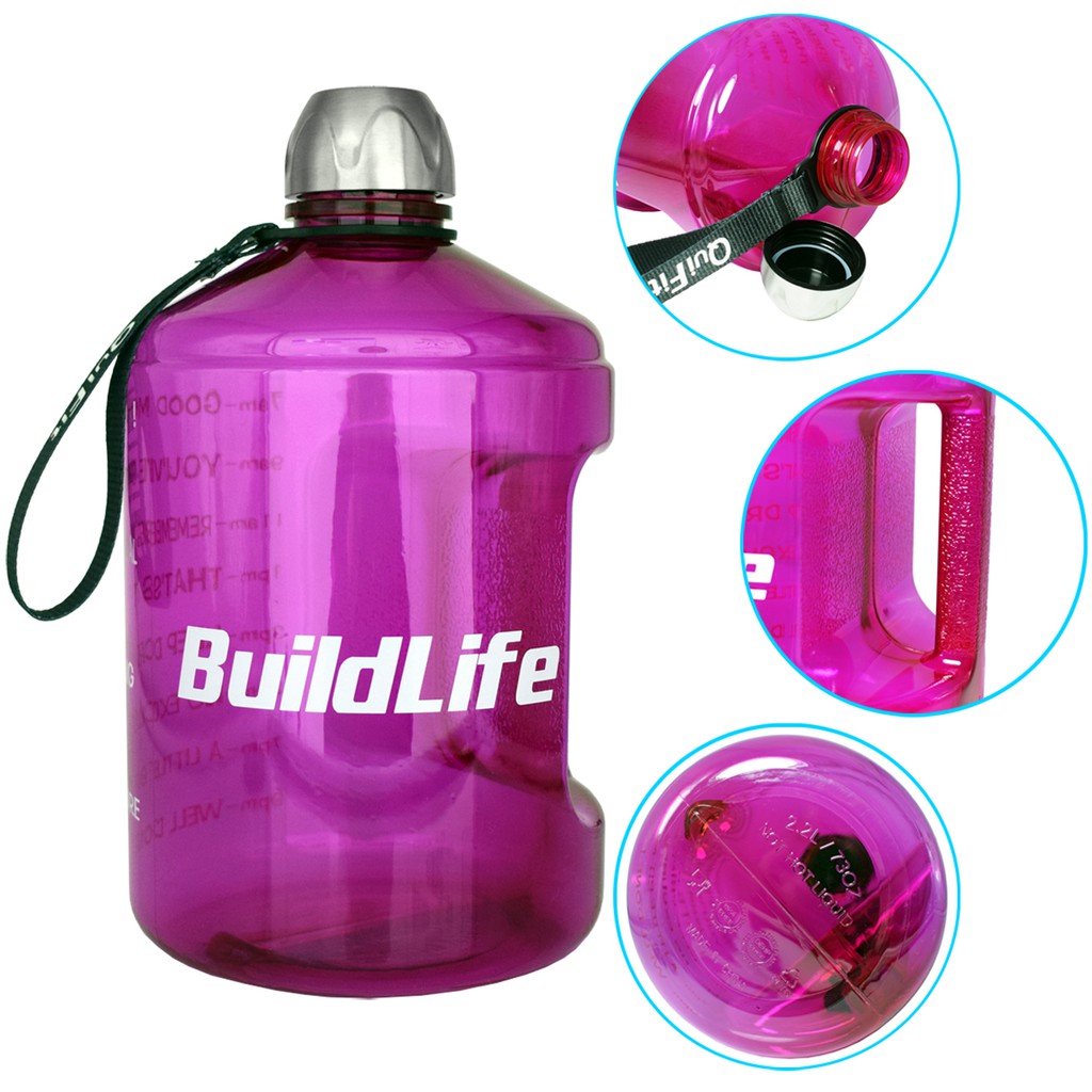 QuiFIt 2.2L Bình Uống Nước Đánh Dấu Thời Gian Không Chứa Bpa Chống Rò Rỉ Và Bền Bỉ