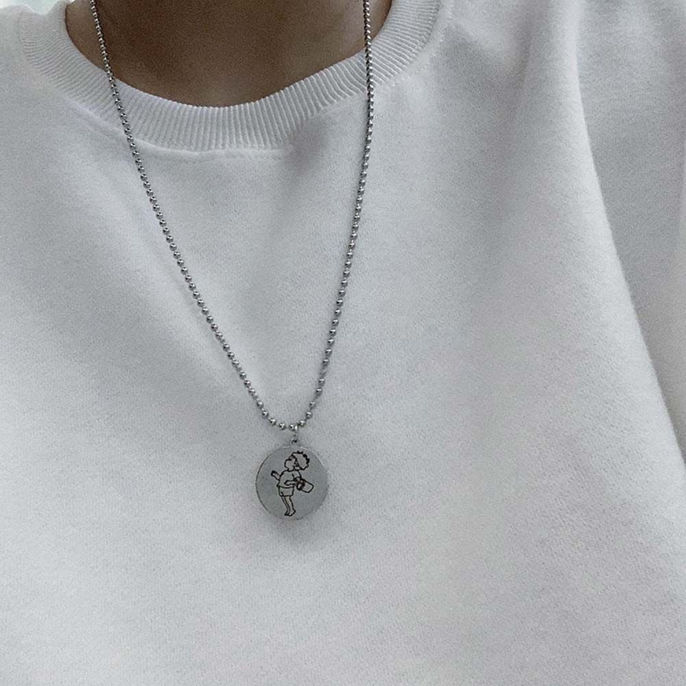 Vòng cổ Bằng Thép Không Gỉ Mặt Đồng Xu In Họa Tiết Hoạt Hình Phong Cách Hàn Quốc Cổ Điển Thời Trang Cho Nữ