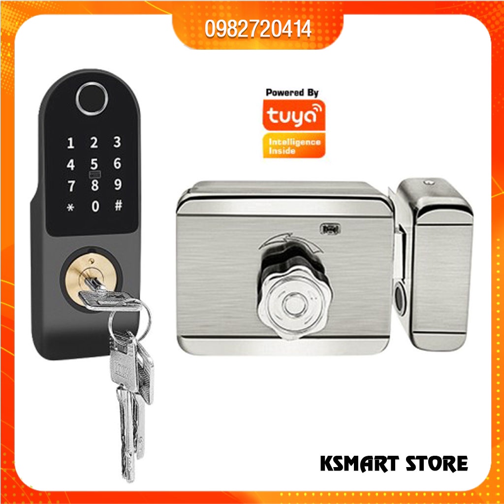 Khóa cổng vân tay, thẻ từ, chìa khóa cơ và App Tuya dùng pin an toàn tiện lợi