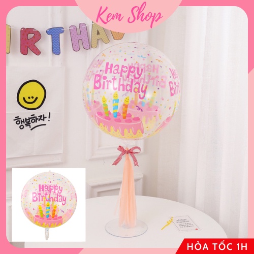 Bóng 4D Happy Birthday 22'' trong suốt trang trí sinh nhật phong cách Hàn Quốc - Kem Shop K219
