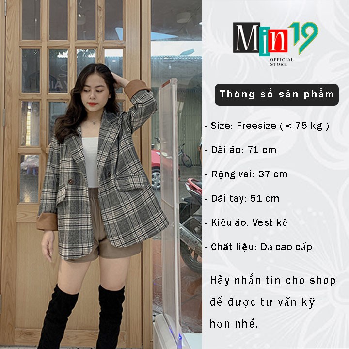 Áo vest nữ blazer công sở Hàn Quốc 2 lớp kẻ sọc caro tay dài gấp gấu kiểu bigsize form rộng thời trang | BigBuy360 - bigbuy360.vn
