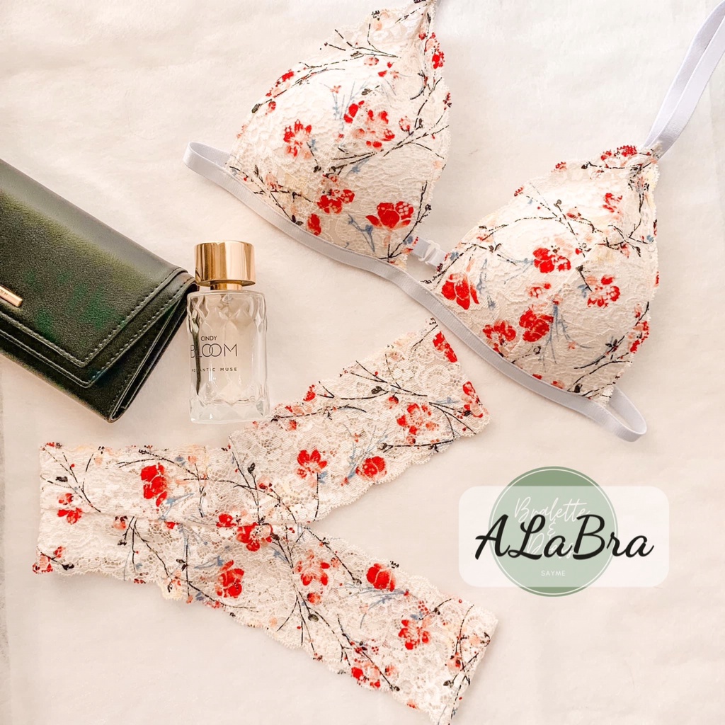 Bộ nội yALA BRALETTE gợi cảm quần chữ Y màu trắng hoa chất liệu ren cao cấp gồm quần+áo