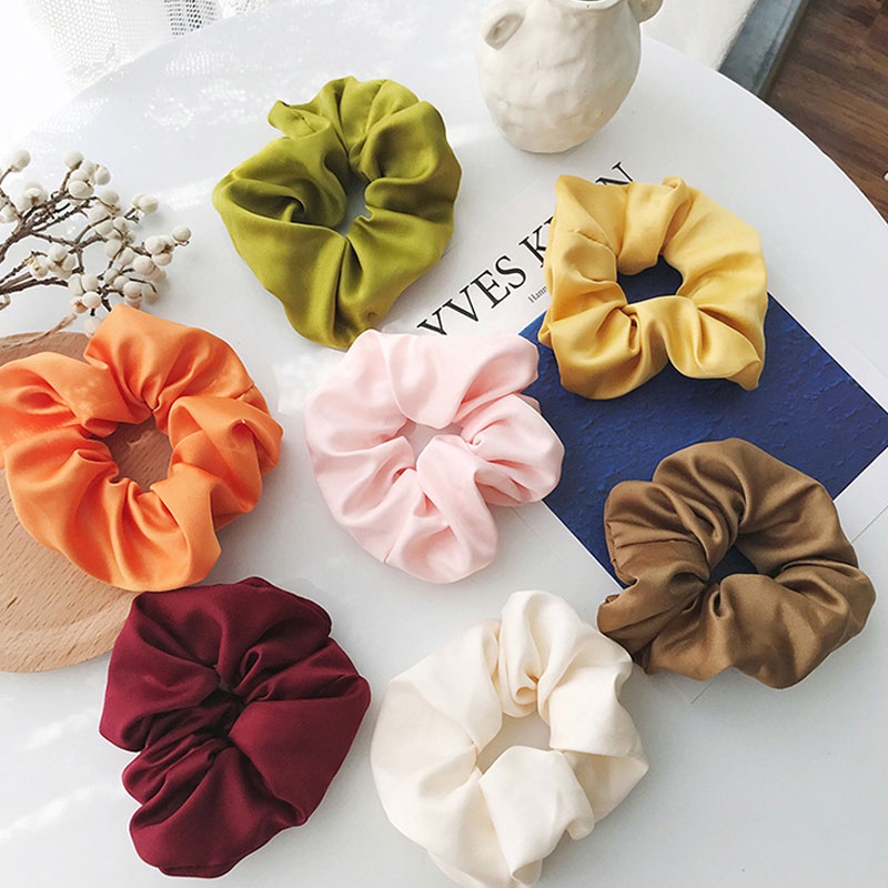 Dây buộc tóc đuôi ngựa co giãn bằng satin đơn giản phong cách Pháp cho nữ