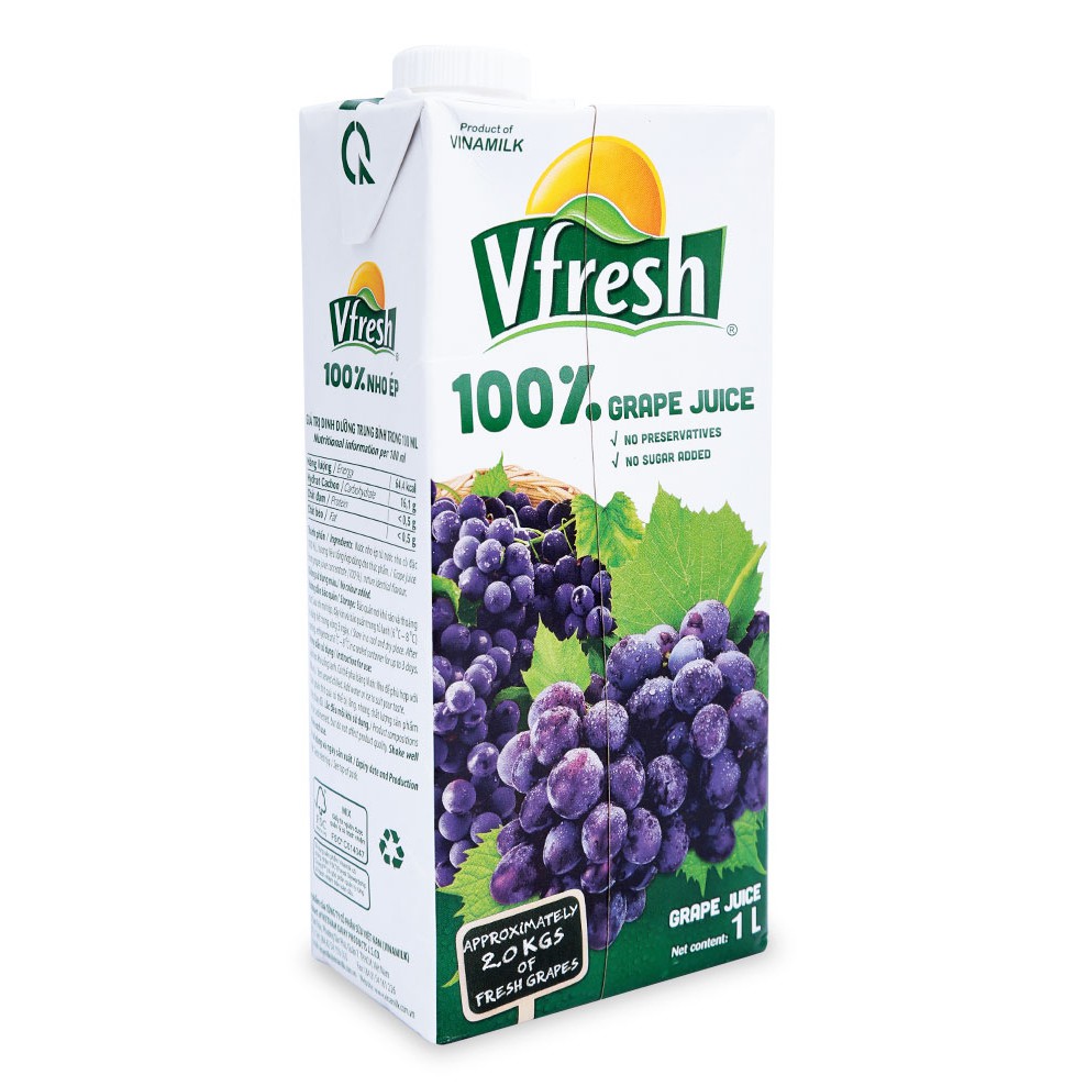 [ Yams Mart ] Nước Nho Ép Vfresh 100% Hộp 1L