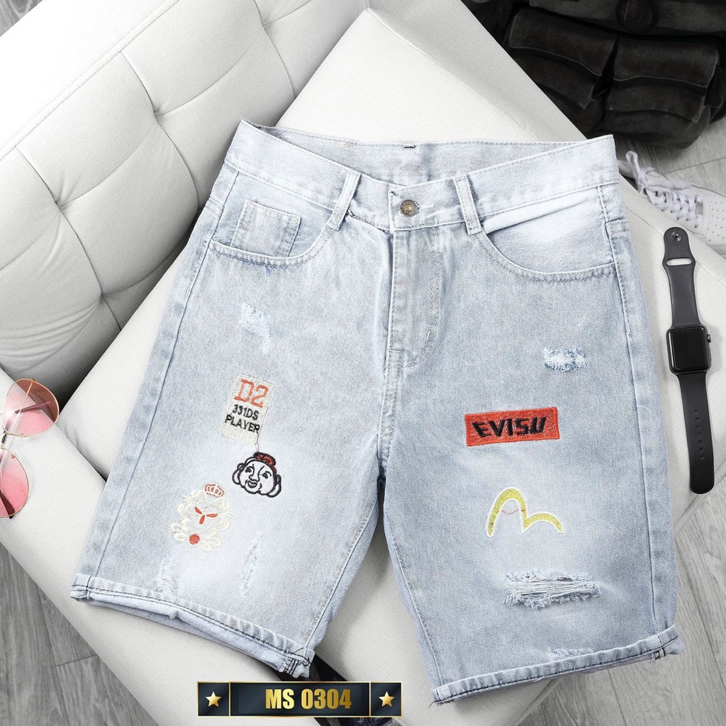 Quần jean nam ngắn short bò ngố nam rách co giãn màu xanh mới nhất 2022 King168 ms0304