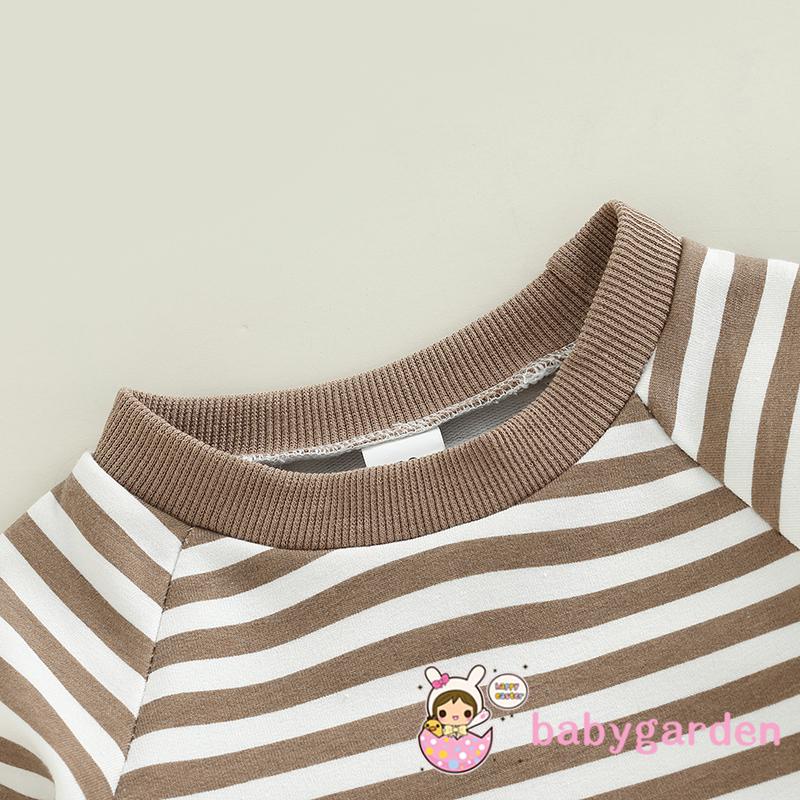 Bộ Áo Liền Quần Dài Tay Cổ Tròn Kẻ Sọc Phối Túi Thời Trang Mùa Xuân Cho Bé Trai 3-24 Tháng Tuổi