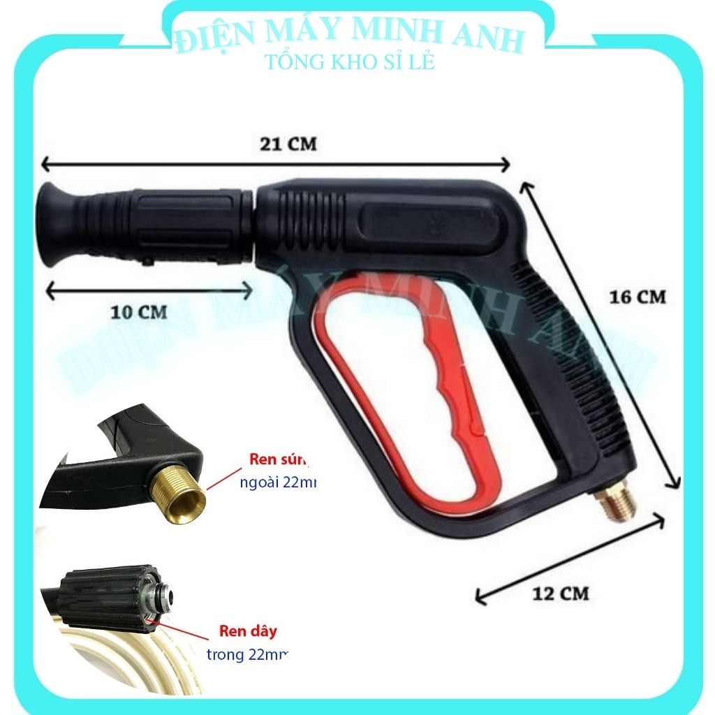 Đầu súng rửa xe cao áp bình xịt phun bọt tuyết cầm tay đa năng đầu Ren 22mm (cò màu đỏ)