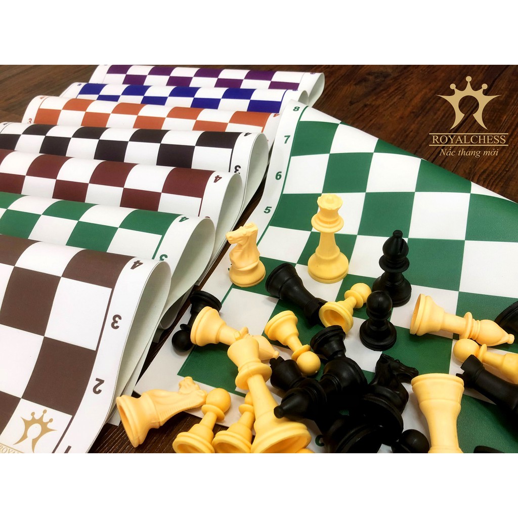 Bộ cờ vua tiêu chuẩn thi đấu YB - Bàn simili nhiều màu có thể chọn ROYALCHESS bàn 40cmx41cm