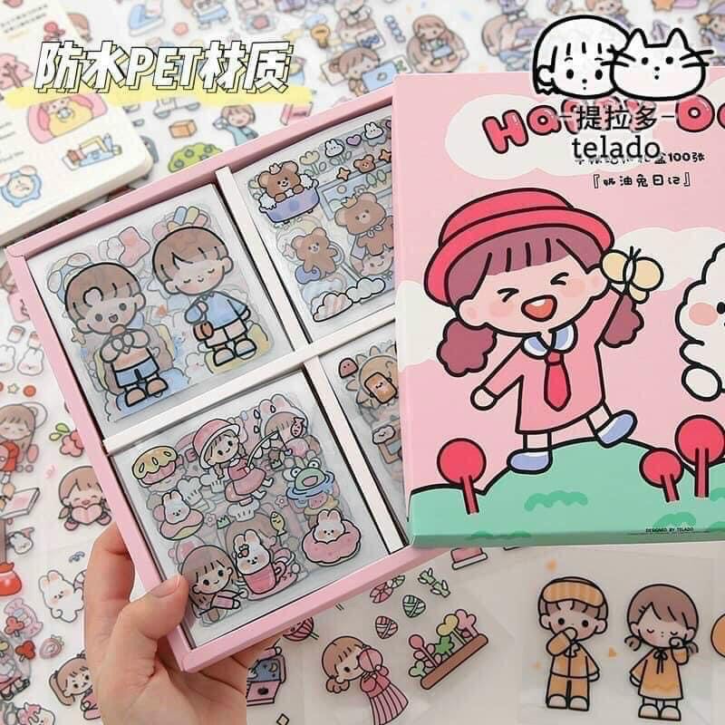 BỘ 1000 STICKER TELADO CÔ GÁI VÀ BÉ THỎ