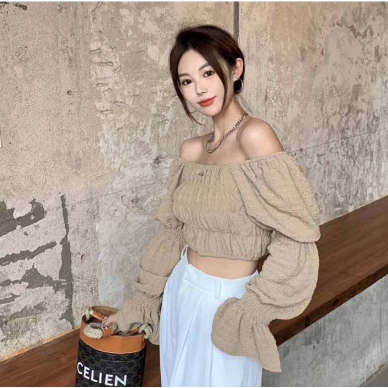 Áo Croptop | Áo Croptop Trễ Vai Dài Tay Chất Mềm Mai Ulzzang Phong Cách Hàn Quốc Thời Trang Hè 2022