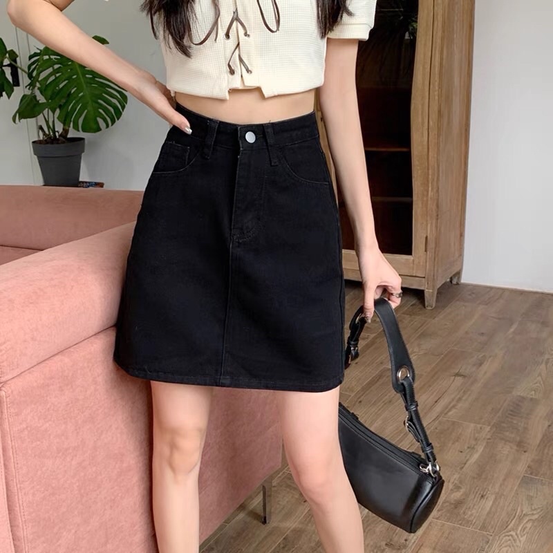 Chân Váy Bò Jeans Chữ A  Dáng Ngắn Màu Xanh / Đen Hàng Loại 1 Phong Cách Hàn Quốc Hàng Loại 1