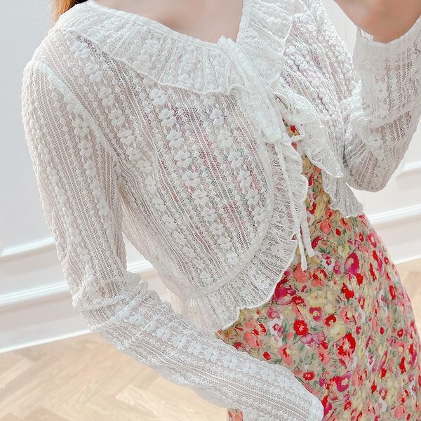 Áo Khoác Cardigan Mỏng Dáng Ngắn Phối Ren Thời Trang Cho Nữ