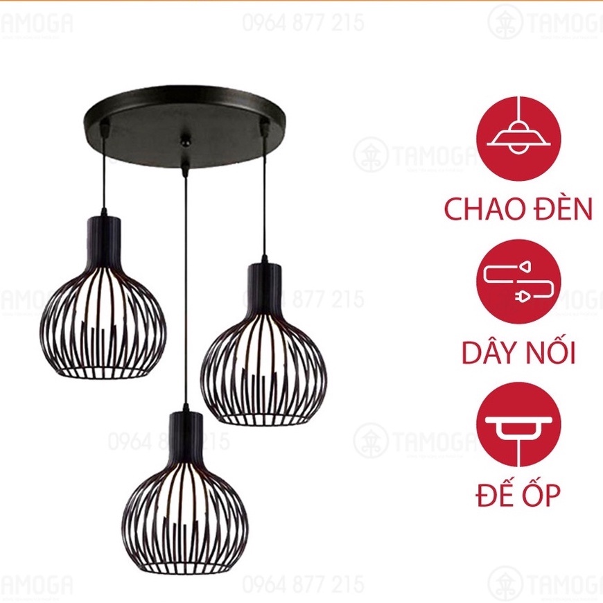 Bộ 3 Đèn thả lồng Chim DT 6870/3 màu Đen cỡ 230mm + Tặng kèm bóng led AS Vàng