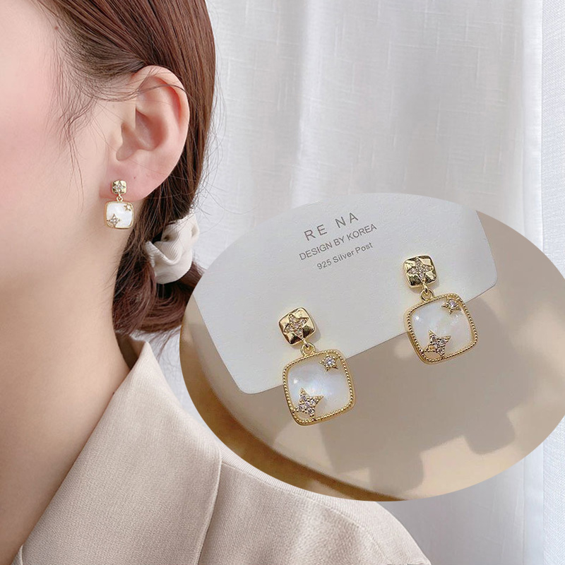 Hoa Tai Vàng Elegant Gold Earrings Stud Korea Crystal Star Dangle Earring for Women Lady Female Jewelry