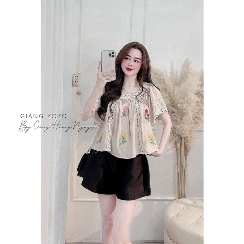 Áo thêu hoa viền ren/áo babydol