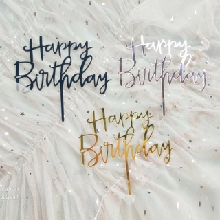 Topper Trang Trí Bánh Kem Chữ Happy Birthday Bằng Acrylic Màu Đen