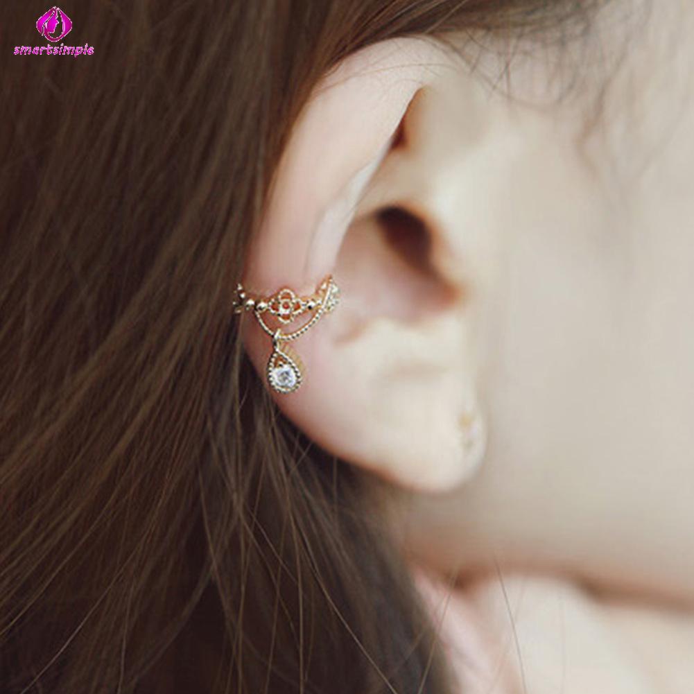 Khuyên Kẹp Vành Tai Đính Đá Hình Giọt Nước Dễ Thương
