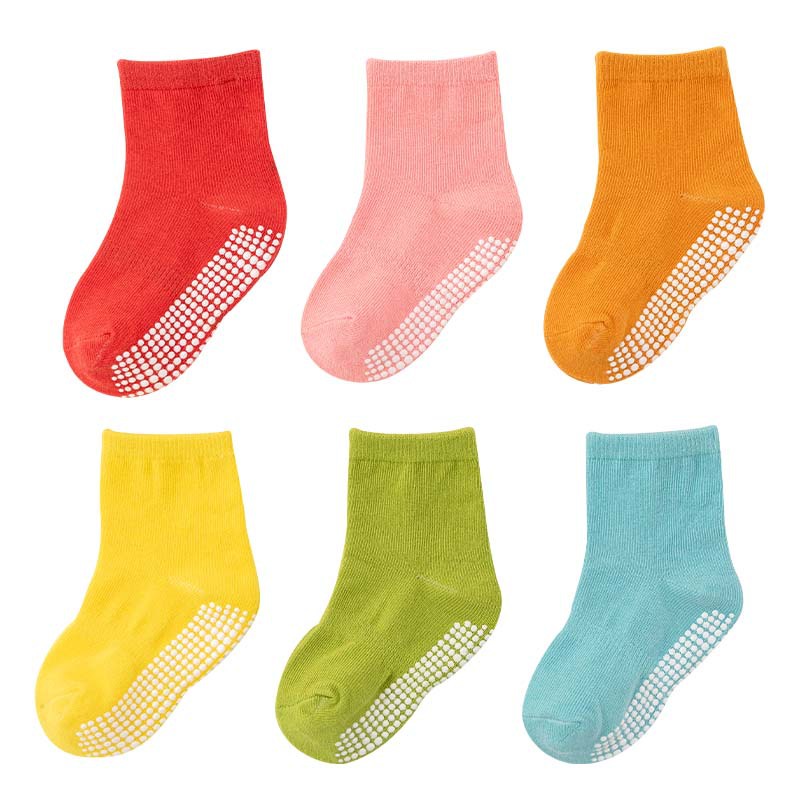 Vớ cotton mềm mại thoáng mát chống trượt màu kẹo trơn dành cho bé trai và bé gái từ 0-7 tuổi