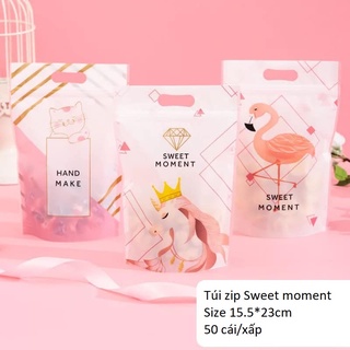 Túi zip mẫu Hồng hạc - Unicorn Sweet moment - Đựng bánh kẹo các loại