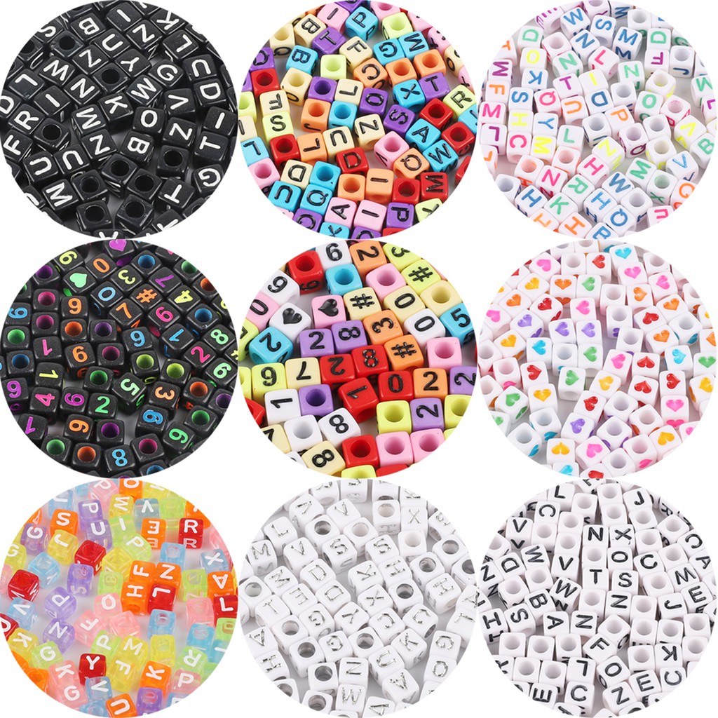 100 Hạt Xỏ Lỗ Beadia Hình Chữ Cái 6x6mm Dùng Làm Vòng Tay