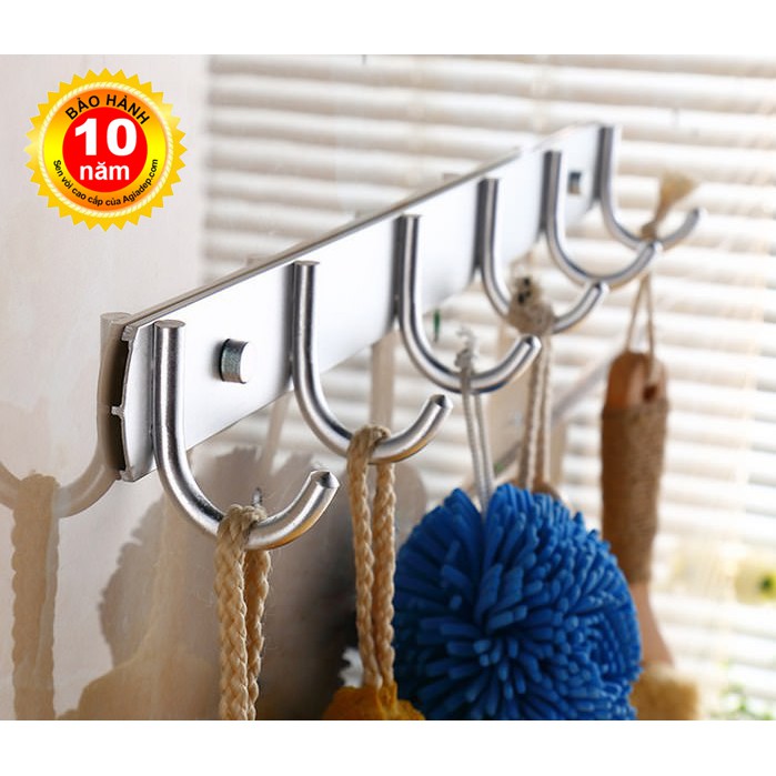 Móc treo phòng tắm (Loại 6 móc) Nhôm sáng - Hàng Cơ bản